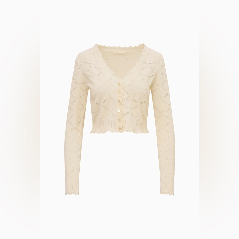 NWT LoveShackFancy Petra Knit Heart Argyle Cardigan Parchment Cream Ivory | S - Picture 5 of 14